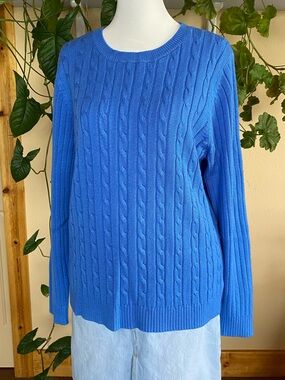 White Stag Blue Cable Knit Sweater XXL Cozy Grandpa Core Chunky Crewneck 2X